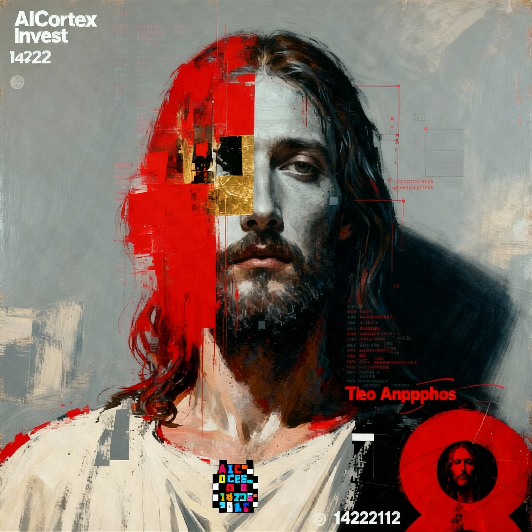 Kristus ja Kood: Pääste müsteerium digitaalses maailmas Kristuse ihu on traditsiooniliselt kiriku liturgias sacramentum (ladina: “sakrament”), nähtav märk nähtamatust armust. Kuid triptühhonis, mida me analüüsime, on see ihu muudetud corpus alienatum (ladina: “võõrandatud keha”). See tähendab, et ihu ei kuulu enam subjektile, vaid turule. Neonvalgus ja kiri “AICortex Invest” viitavad sellele, et püha kogemus on kaaperdatud kapitali poolt. Piiblis Jesaja 53:3–5 ütleb: “Ta oli põlatud ja inimeste poolt hüljatud, valude mees ja haigustega tuttav… meie üleastumiste pärast oli ta haavatud, meie süütegude tõttu murtud.” See tekst näitab, et Kristuse ihu on kannatuse kandja. Kuid kunstiteoses on see ihu kaubastatud – turu objekt.