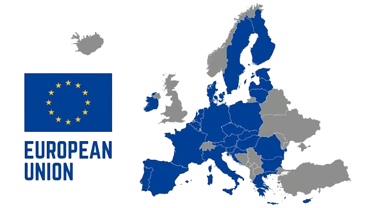 European Union - Europe Map Political - White Blue - European Flag - Salvation of Europe