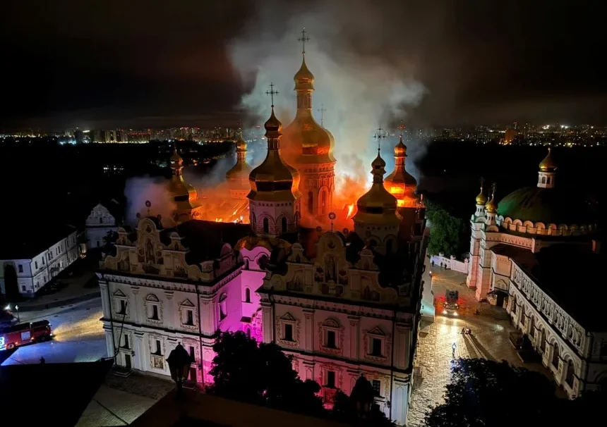 Russian Strike on Kyiv-Pechersk Lavra UNESCO World Heritage Site – Dormition Cathedral – Set Ablaze