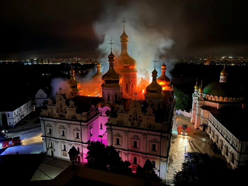 Russian Strike on Kyiv-Pechersk Lavra UNESCO World Heritage Site – Dormition Cathedral – Set Ablaze